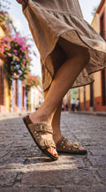 Bejeweled Marble-Studded Goat Suede Comfort Sandals