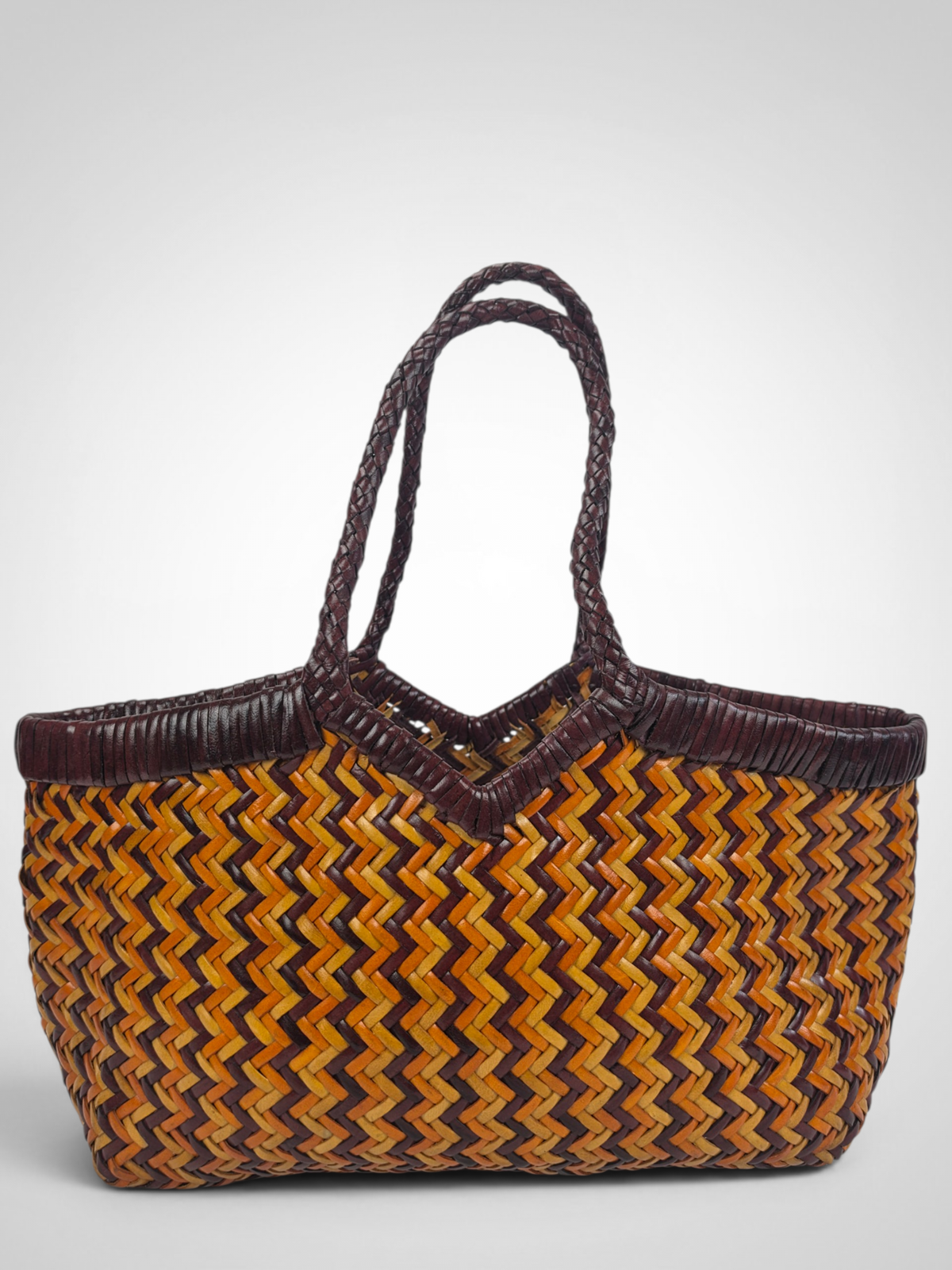 Handcrafted 3-Tone Woven Buffalo Leather Shoulder Bag