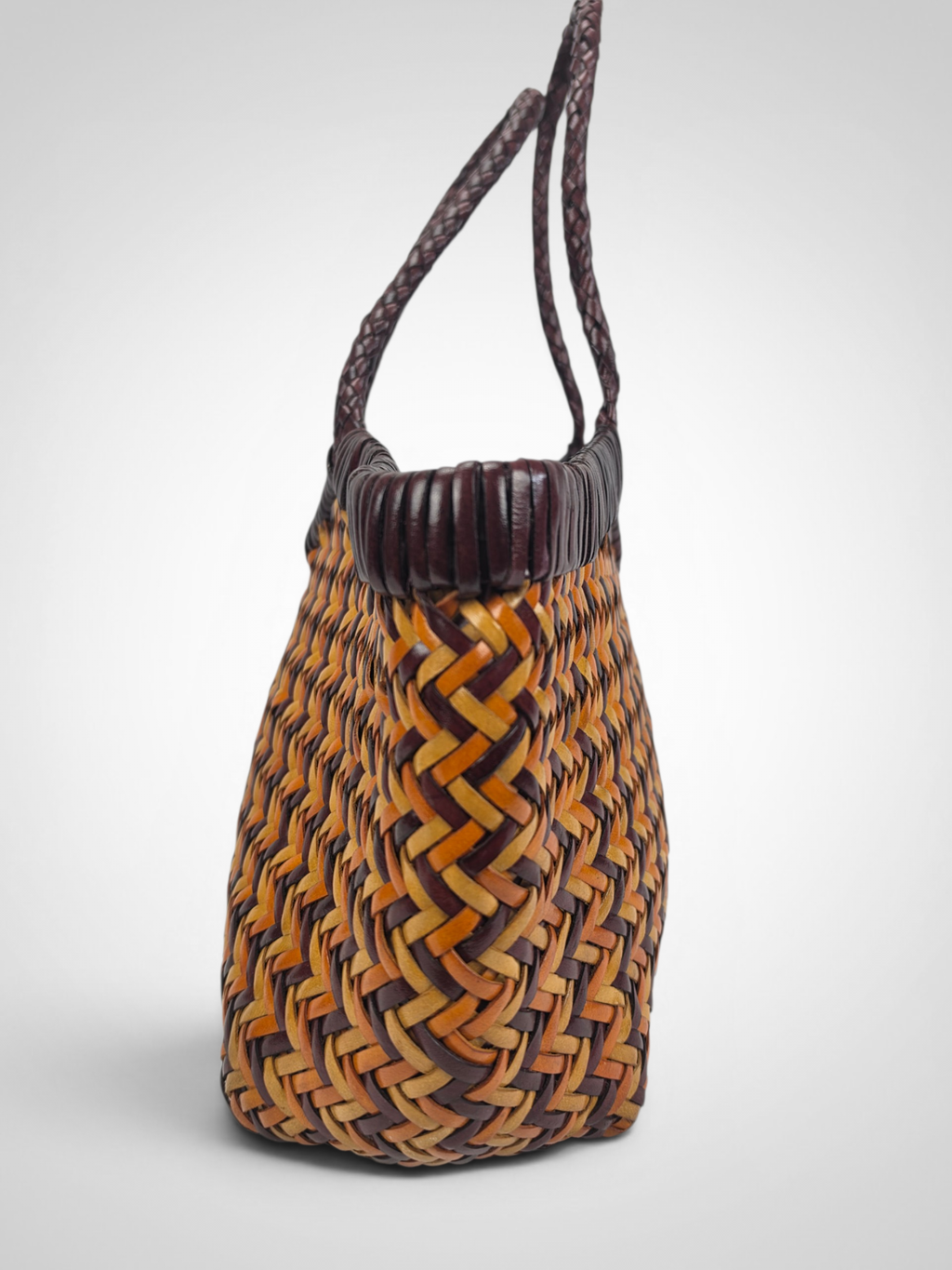 Handcrafted 3-Tone Woven Buffalo Leather Shoulder Bag