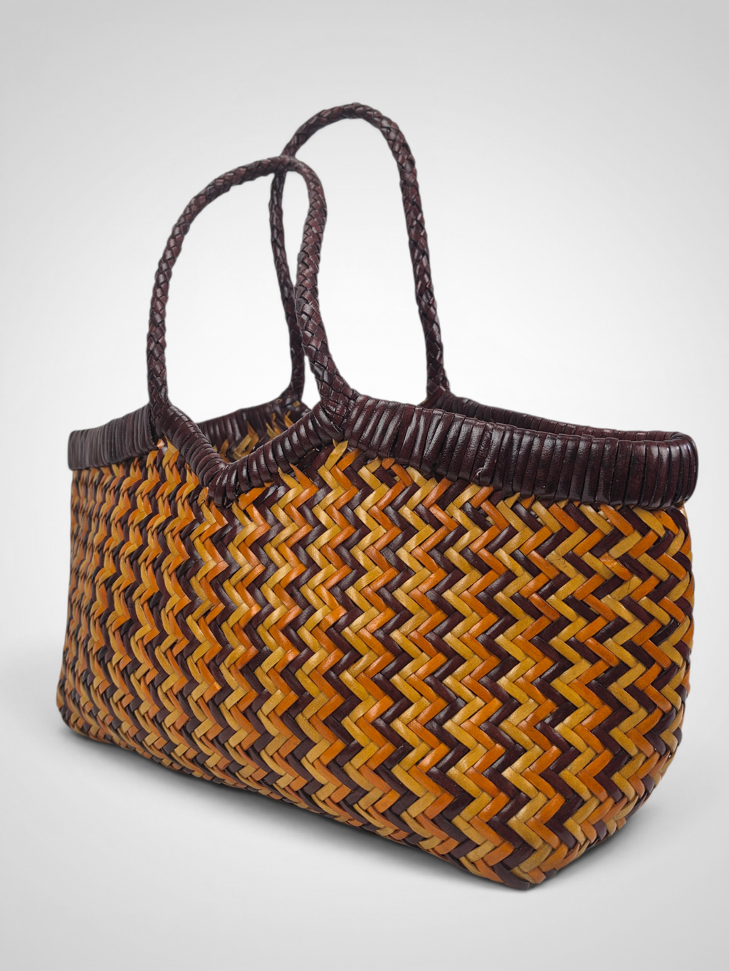 Handcrafted 3-Tone Woven Buffalo Leather Shoulder Bag