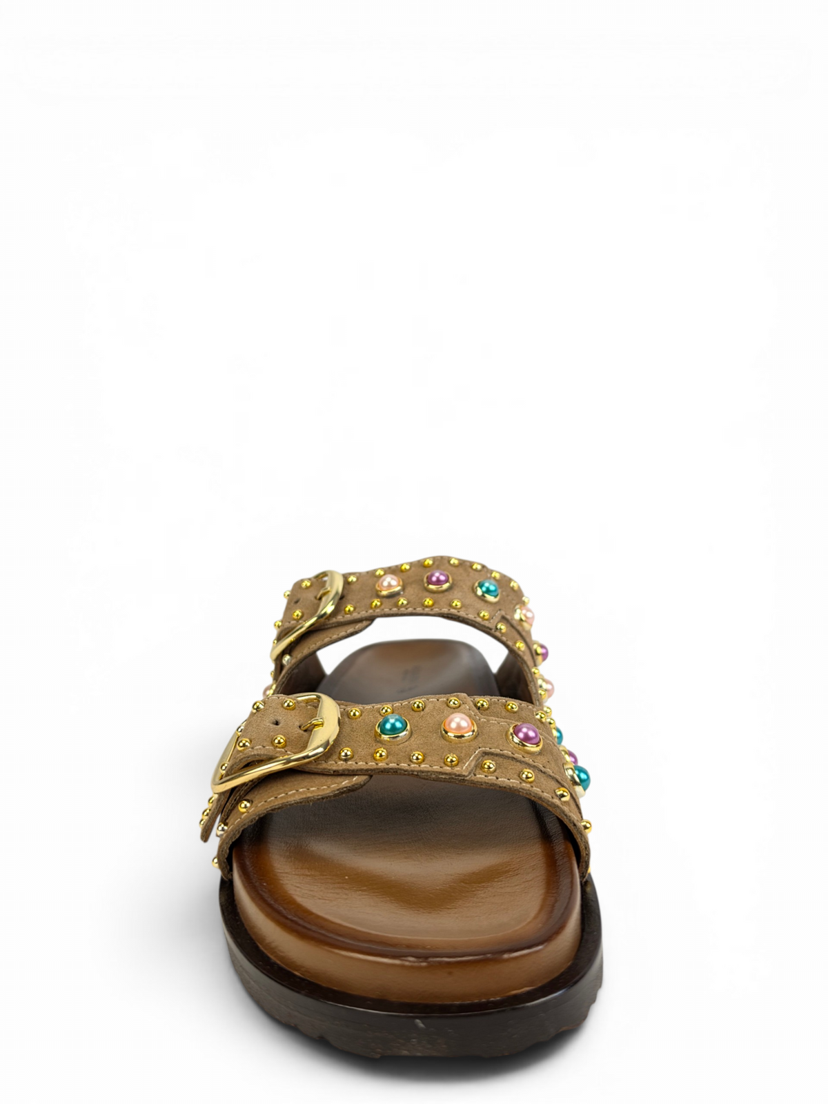 Bejeweled Marble-Studded Goat Suede Comfort Sandals