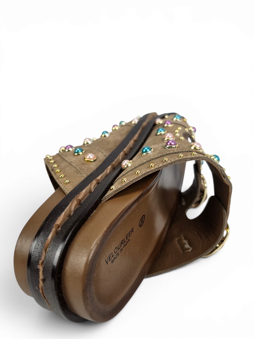 Bejeweled Marble-Studded Goat Suede Comfort Sandals