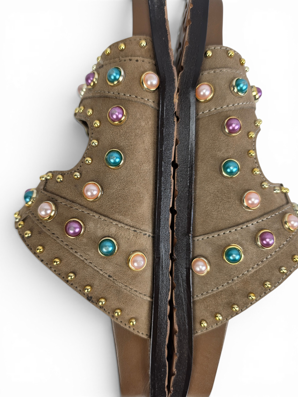 Bejeweled Marble-Studded Goat Suede Comfort Sandals