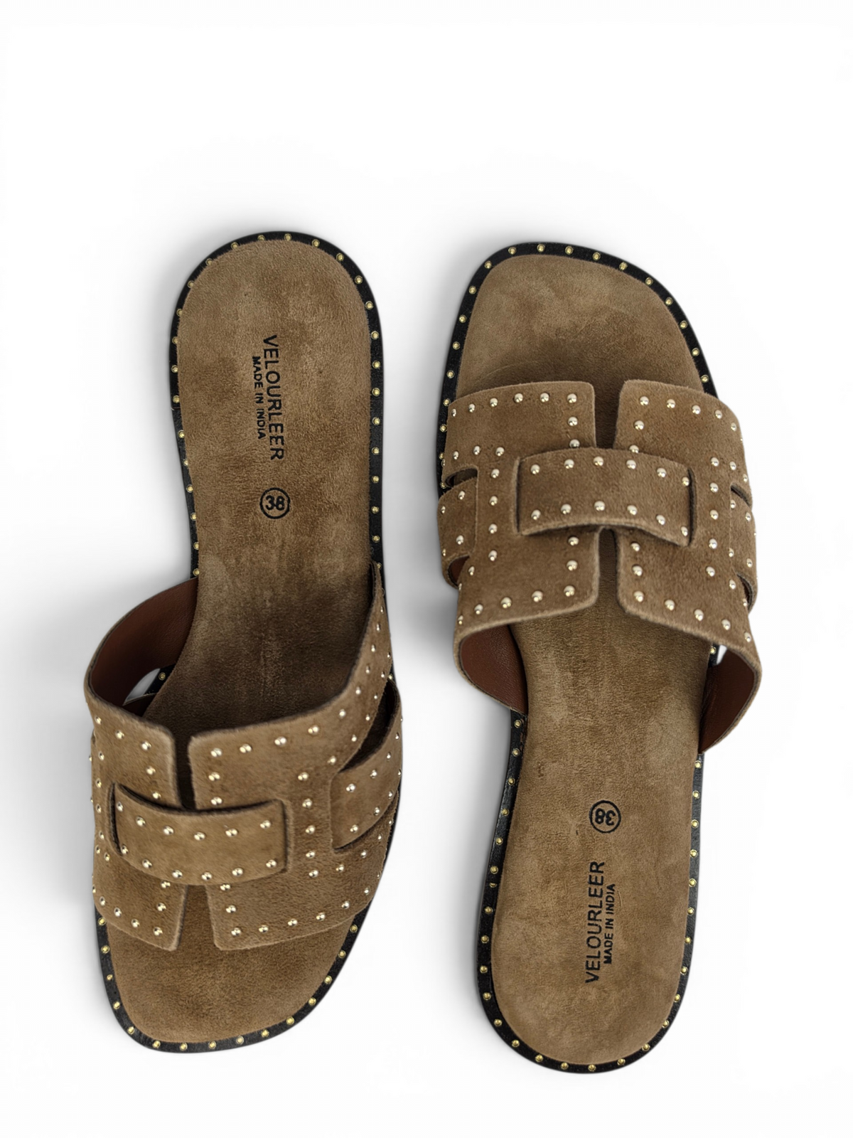 Studded Genuine Goat Suede Comfort Sandals