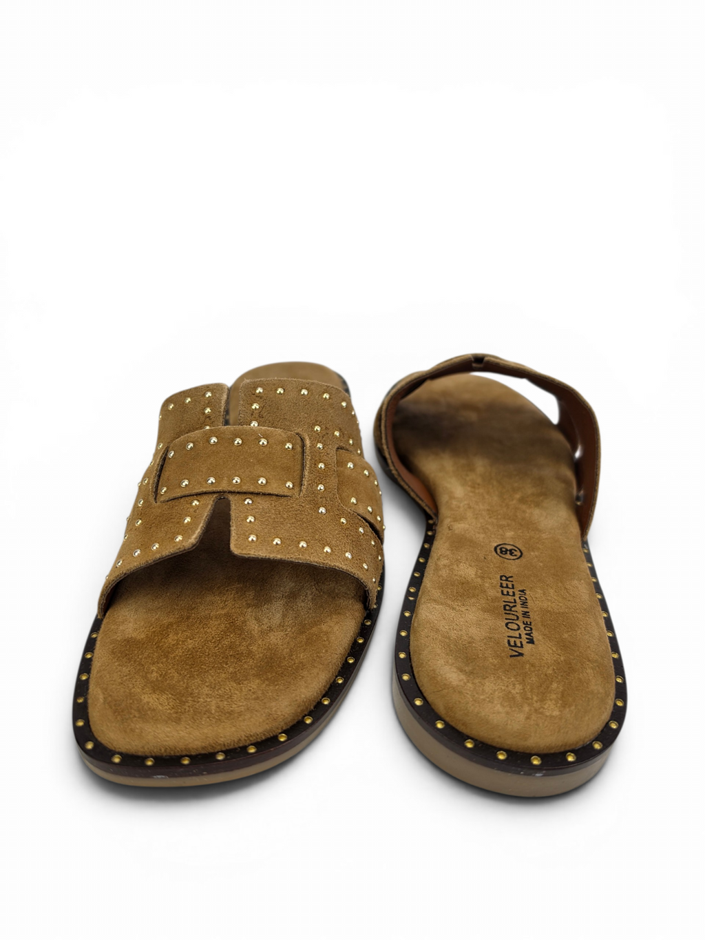 Studded Genuine Goat Suede Comfort Sandals