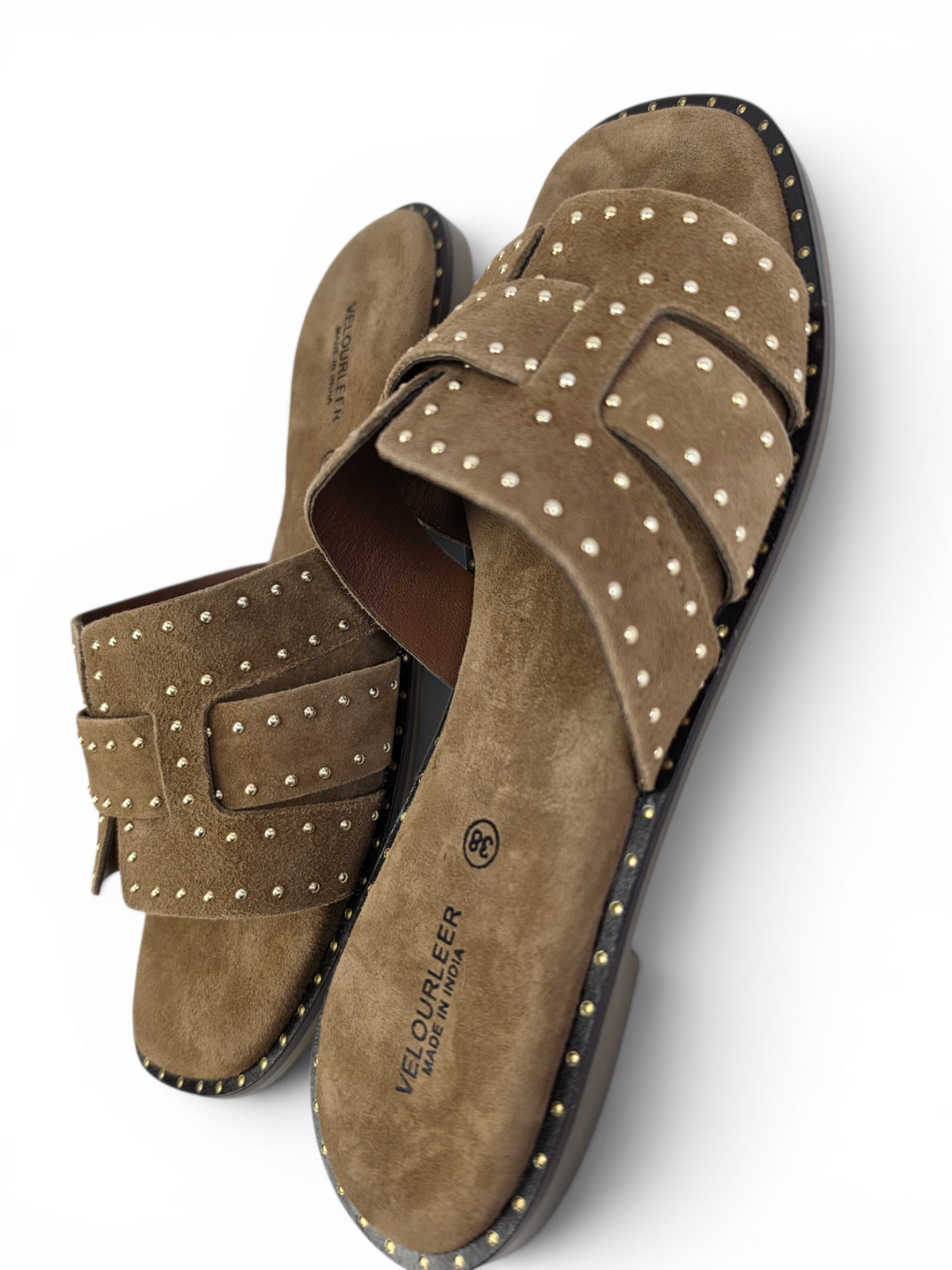 Studded Genuine Goat Suede Comfort Sandals