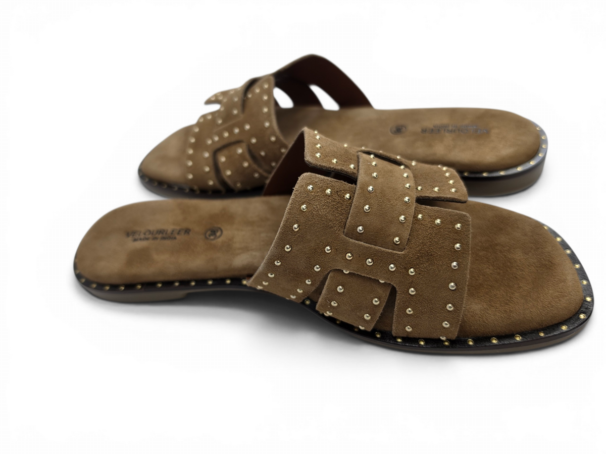 Studded Genuine Goat Suede Comfort Sandals