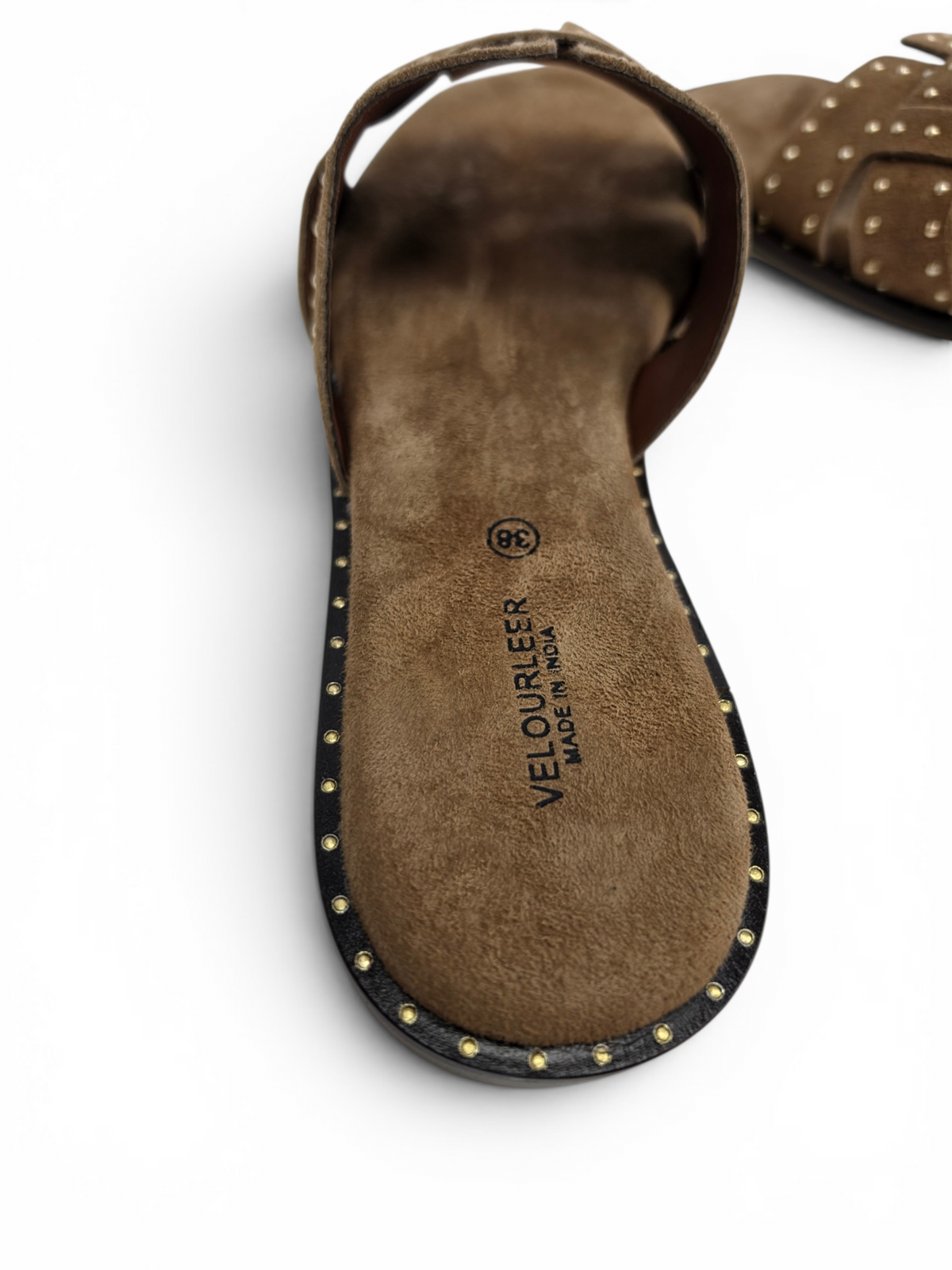 Studded Genuine Goat Suede Comfort Sandals
