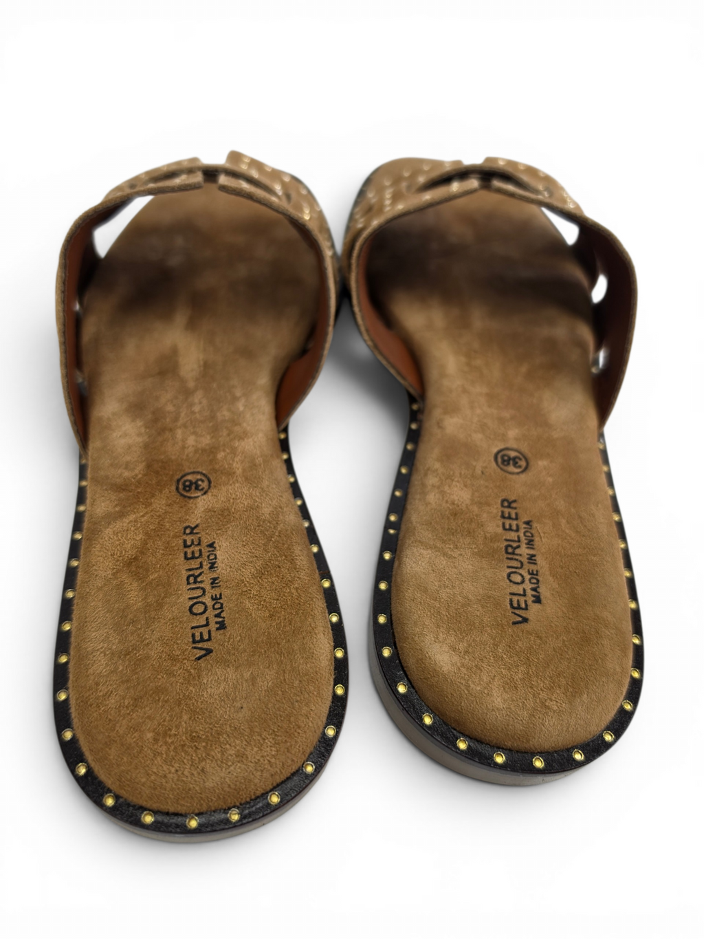 Studded Genuine Goat Suede Comfort Sandals