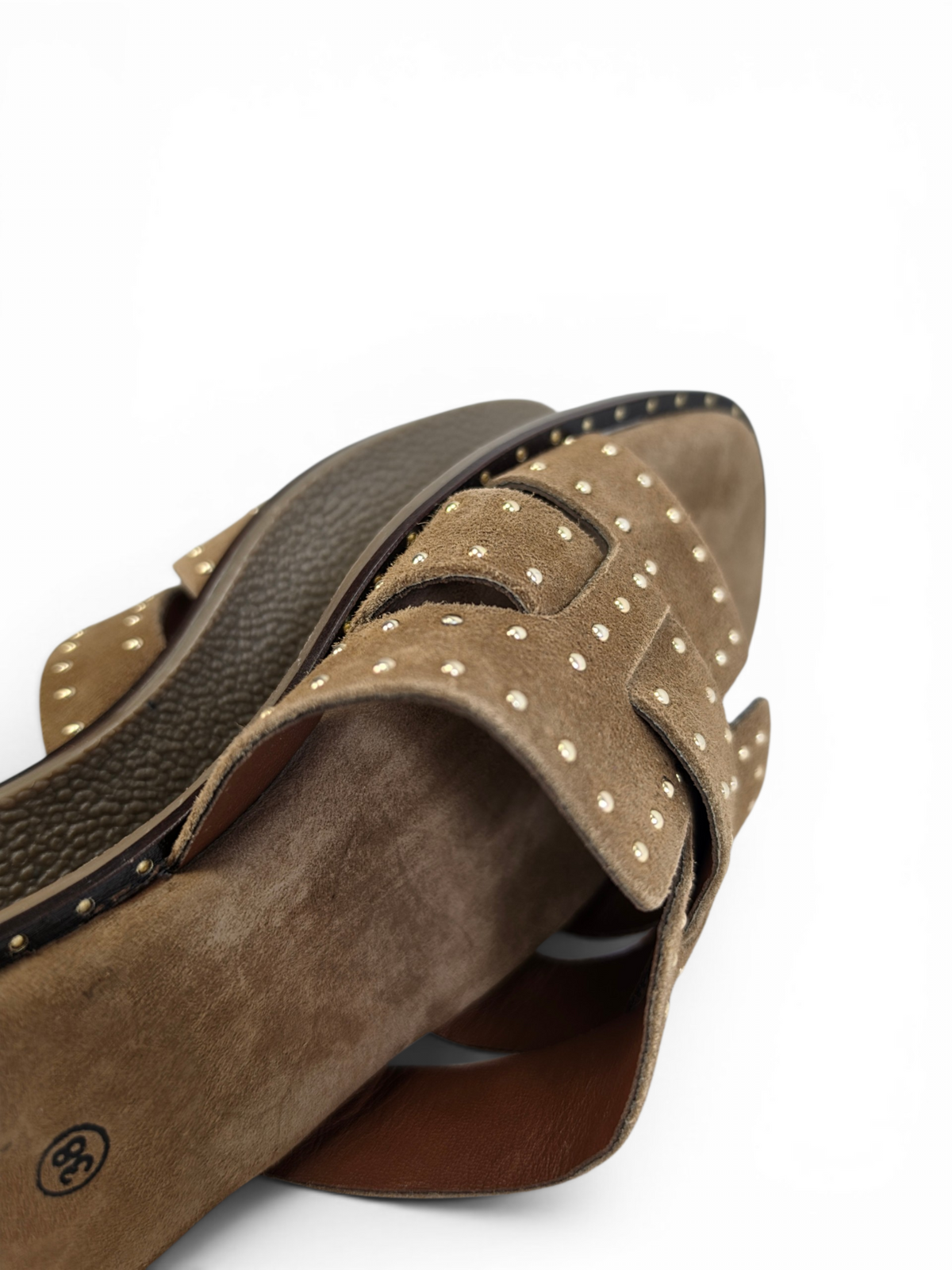 Studded Genuine Goat Suede Comfort Sandals