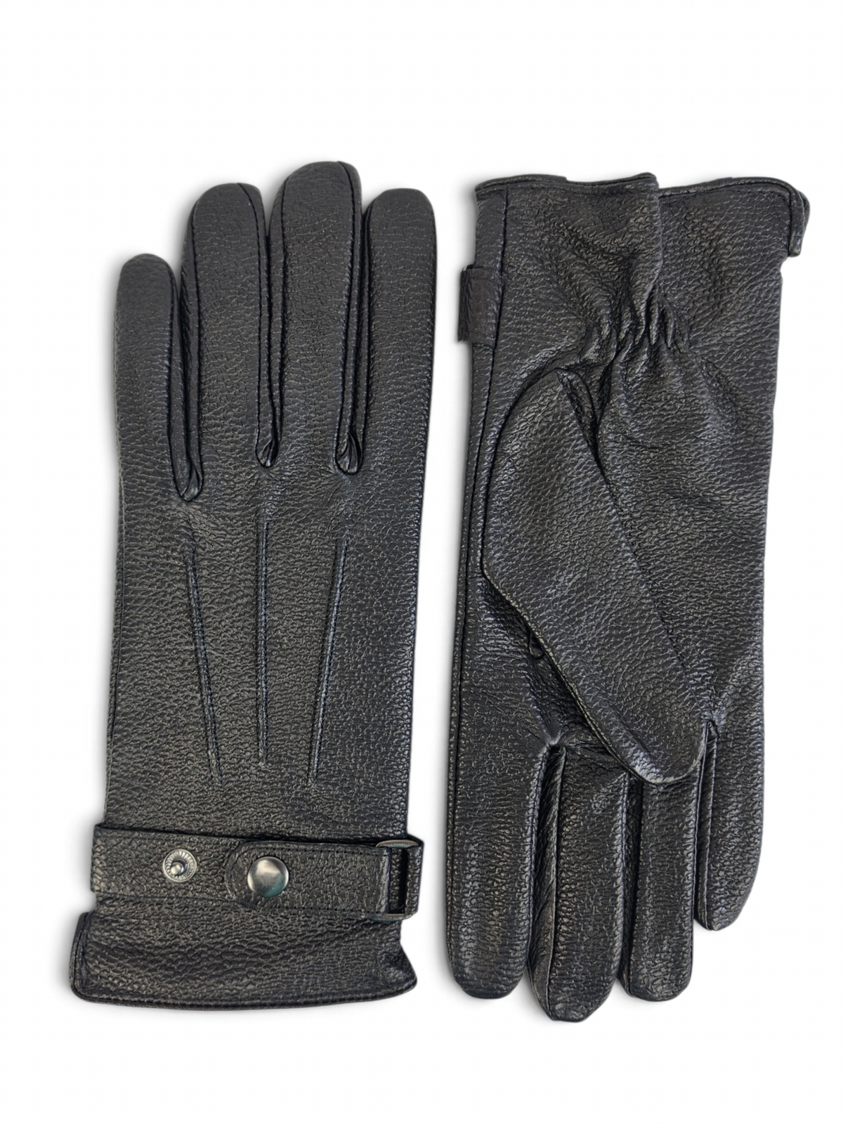 Premium Genuine Sheep Leather Gloves with Grain Texture, Adjustable Strap & Plush Lining
