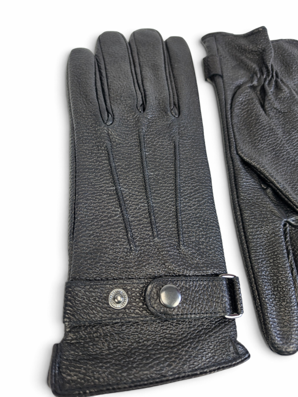 Premium Genuine Sheep Leather Gloves with Grain Texture, Adjustable Strap & Plush Lining