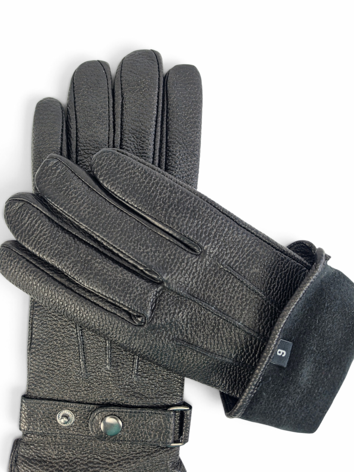 Premium Genuine Sheep Leather Gloves with Grain Texture, Adjustable Strap & Plush Lining