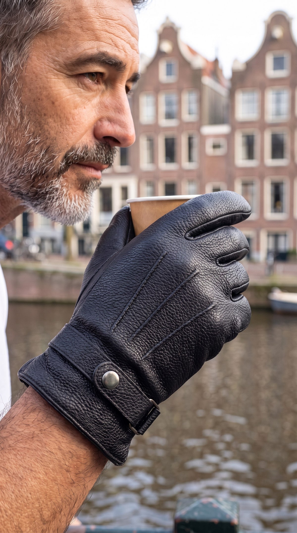 Premium Genuine Sheep Leather Gloves with Grain Texture, Adjustable Strap & Plush Lining