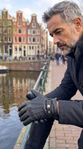 Premium Genuine Sheep Leather Gloves with Grain Texture, Adjustable Strap & Plush Lining