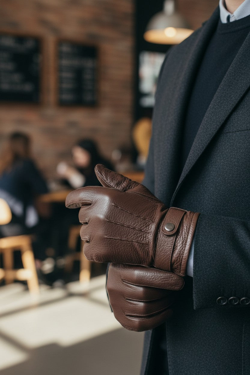 Premium Genuine Sheep Leather Gloves with Adjustable Strap and Plush Lining