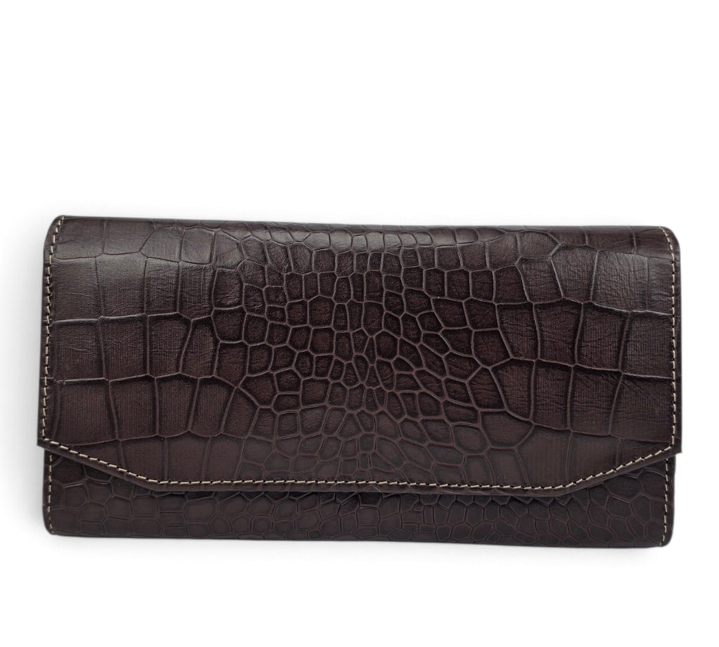 Velourleer Luxe Crocodile-Embossed Genuine Sheep Leather Clutch Wallet – Multi-Compartment Professional Evening & Travel Organizer