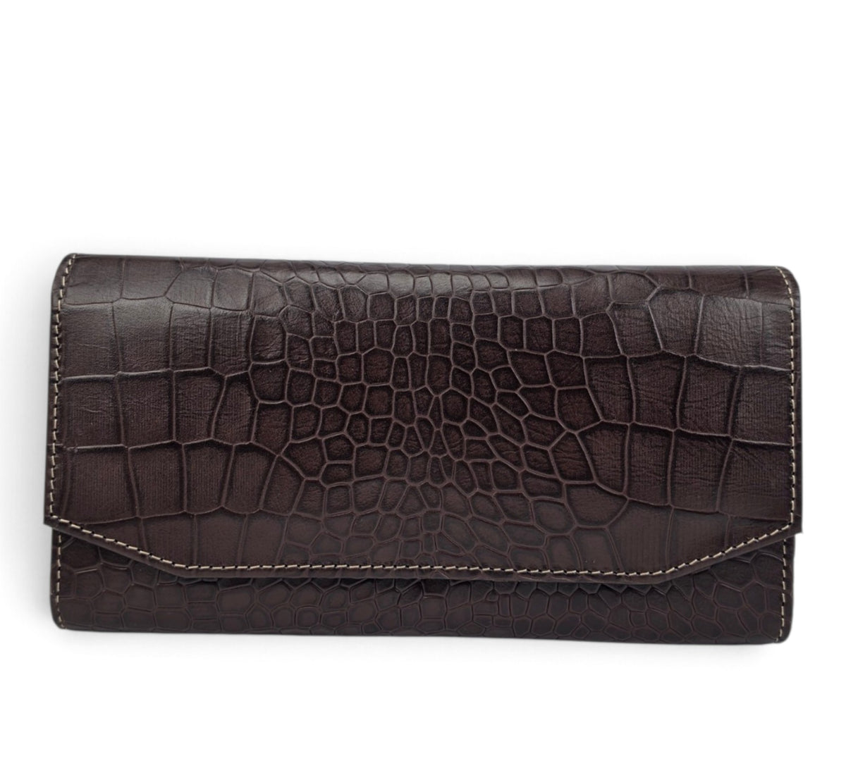 Velourleer Luxe Crocodile-Embossed Genuine Sheep Leather Clutch Wallet – Multi-Compartment Professional Evening & Travel Organizer