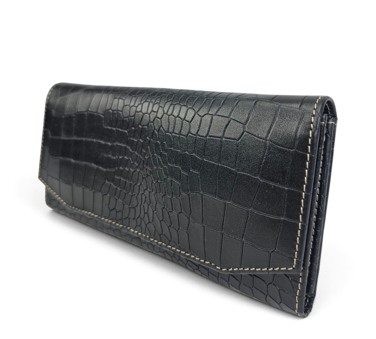 Velourleer Luxe Crocodile-Embossed Genuine Sheep Leather Clutch Wallet – Multi-Compartment Professional Evening & Travel Organizer