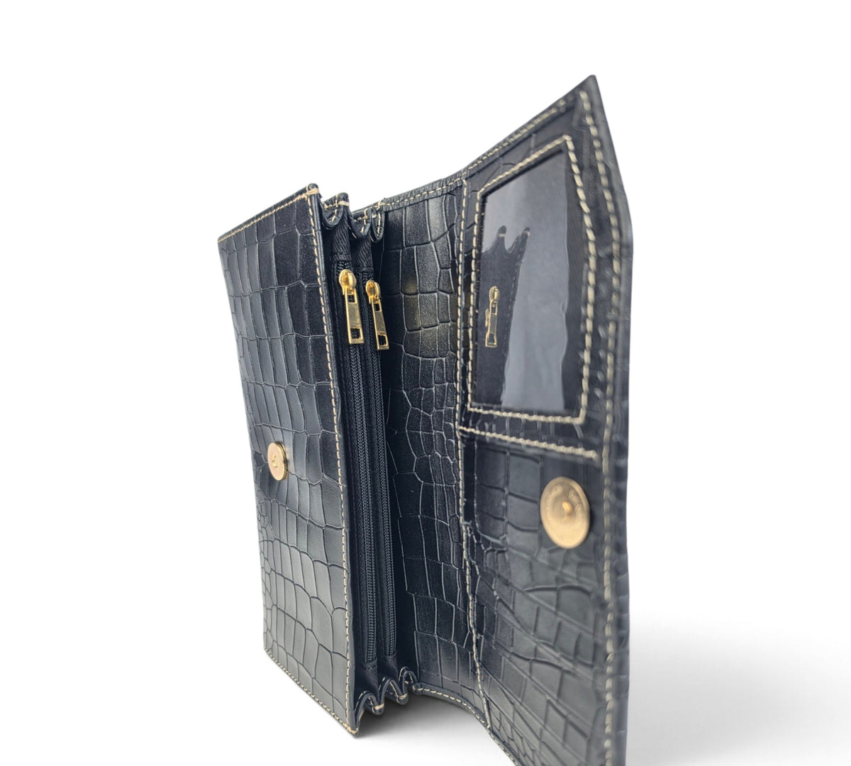 Velourleer Luxe Crocodile-Embossed Genuine Sheep Leather Clutch Wallet – Multi-Compartment Professional Evening & Travel Organizer