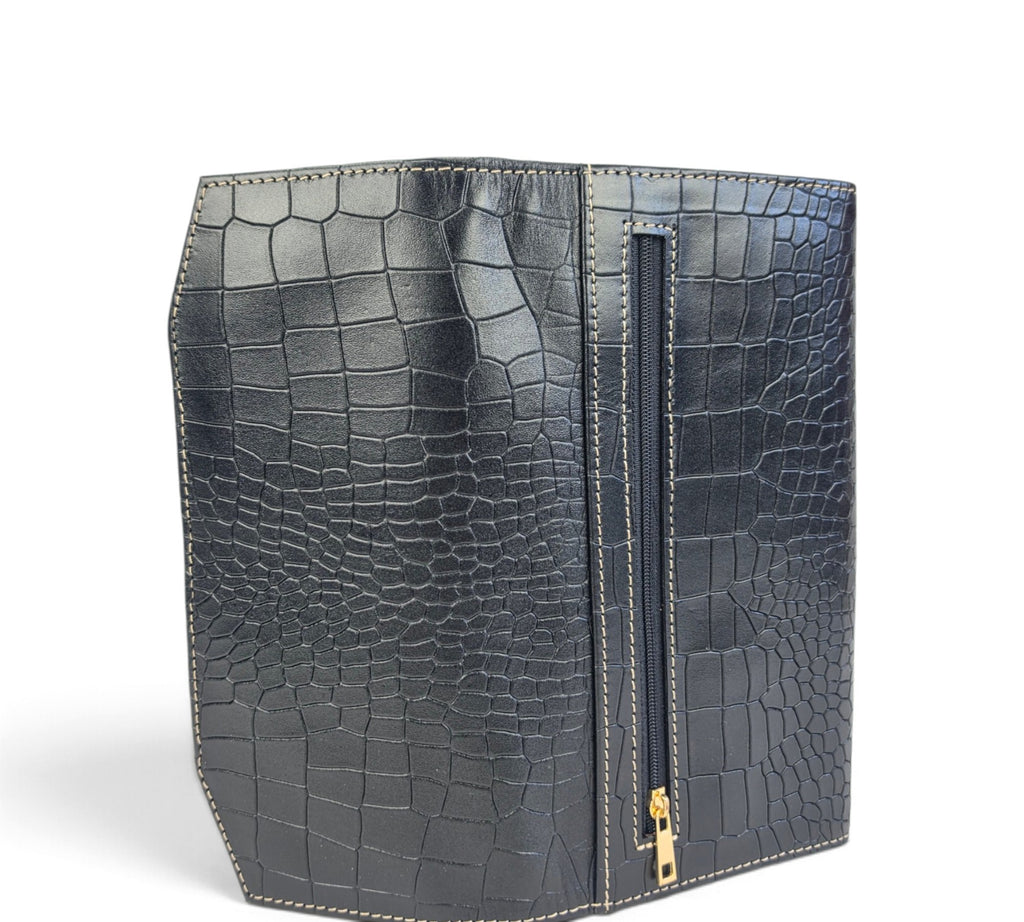Velourleer Luxe Crocodile-Embossed Genuine Sheep Leather Clutch Wallet – Multi-Compartment Professional Evening & Travel Organizer