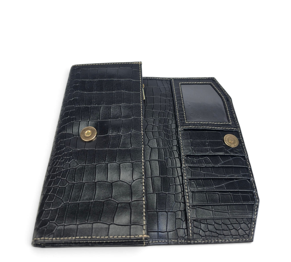 Velourleer Luxe Crocodile-Embossed Genuine Sheep Leather Clutch Wallet – Multi-Compartment Professional Evening & Travel Organizer