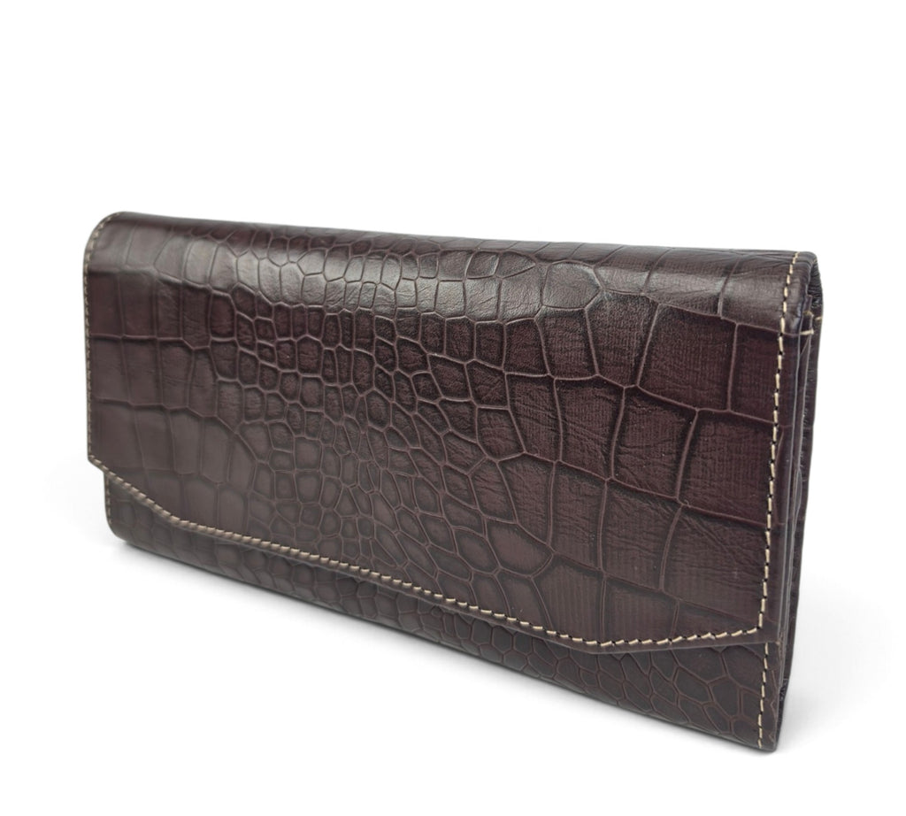 Velourleer Luxe Crocodile-Embossed Genuine Sheep Leather Clutch Wallet – Multi-Compartment Professional Evening & Travel Organizer