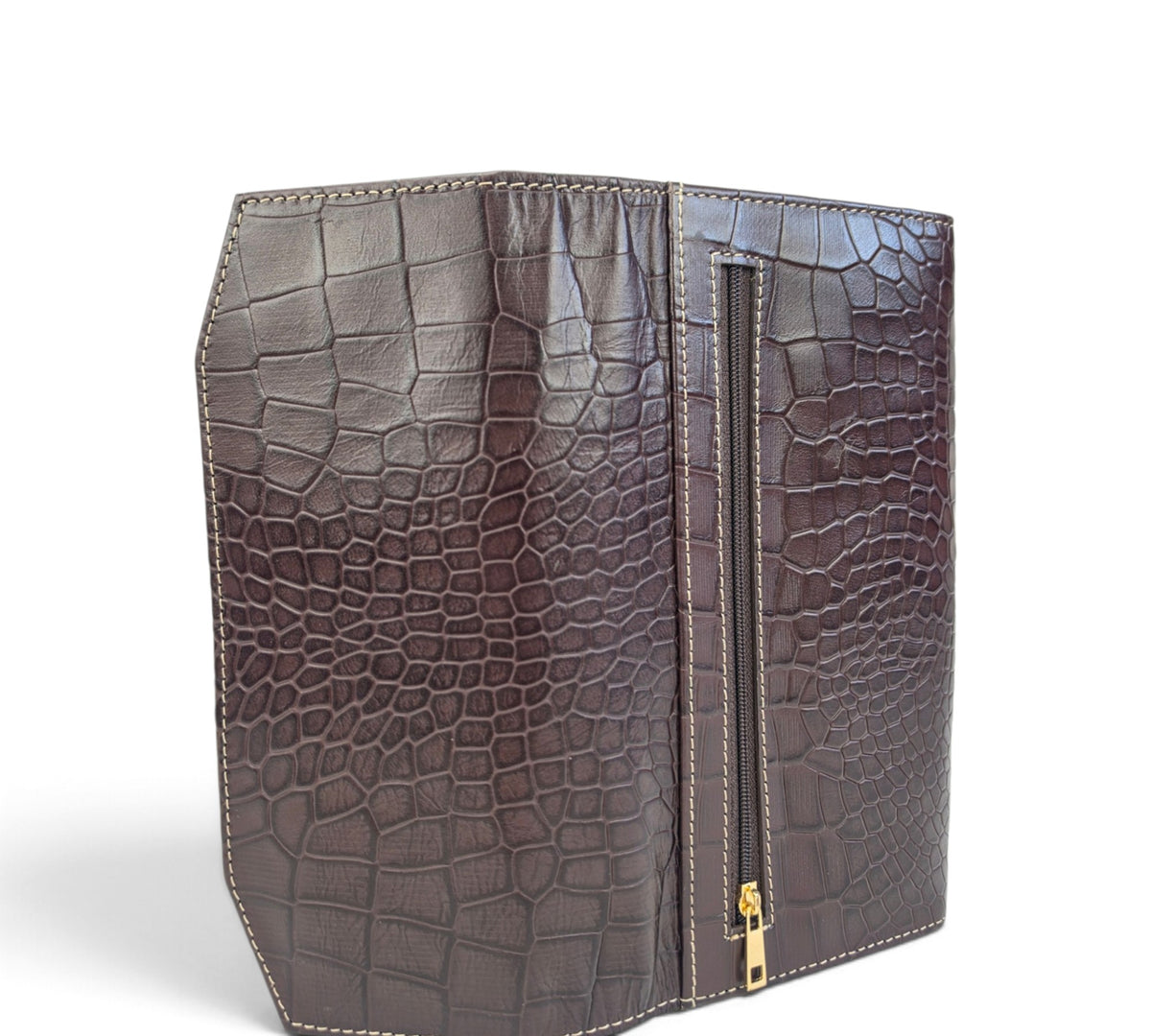 Velourleer Luxe Crocodile-Embossed Genuine Sheep Leather Clutch Wallet – Multi-Compartment Professional Evening & Travel Organizer