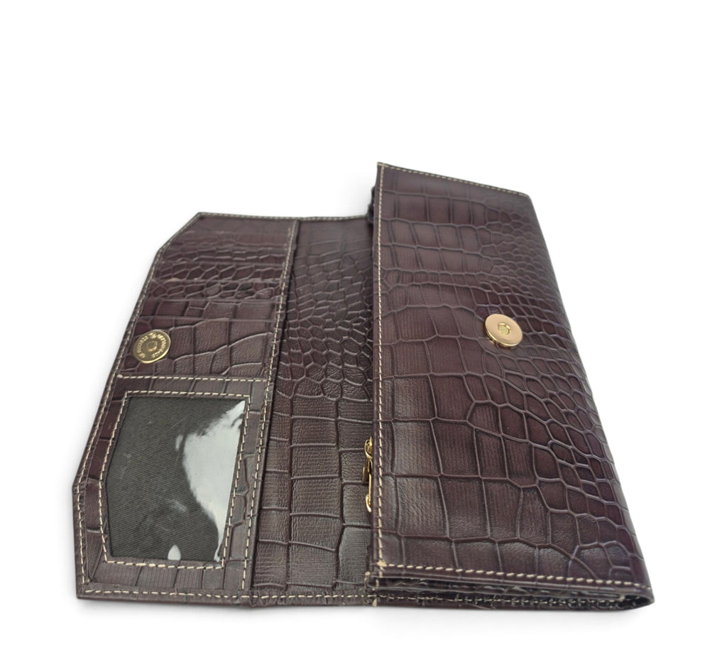 Velourleer Luxe Crocodile-Embossed Genuine Sheep Leather Clutch Wallet – Multi-Compartment Professional Evening & Travel Organizer
