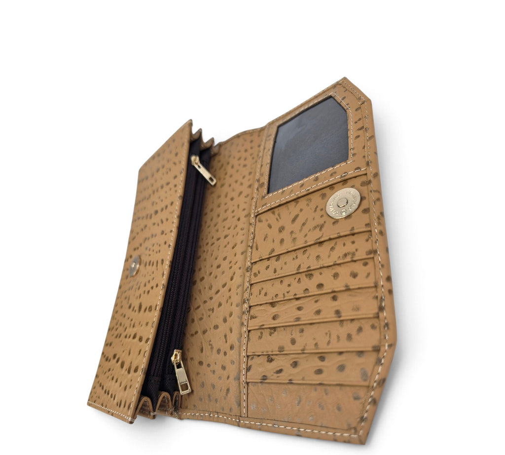 Velourleer Luxe Ostrich-Embossed Genuine Sheep Leather Clutch Wallet – Multi-Compartment Professional Evening & Travel Organizer