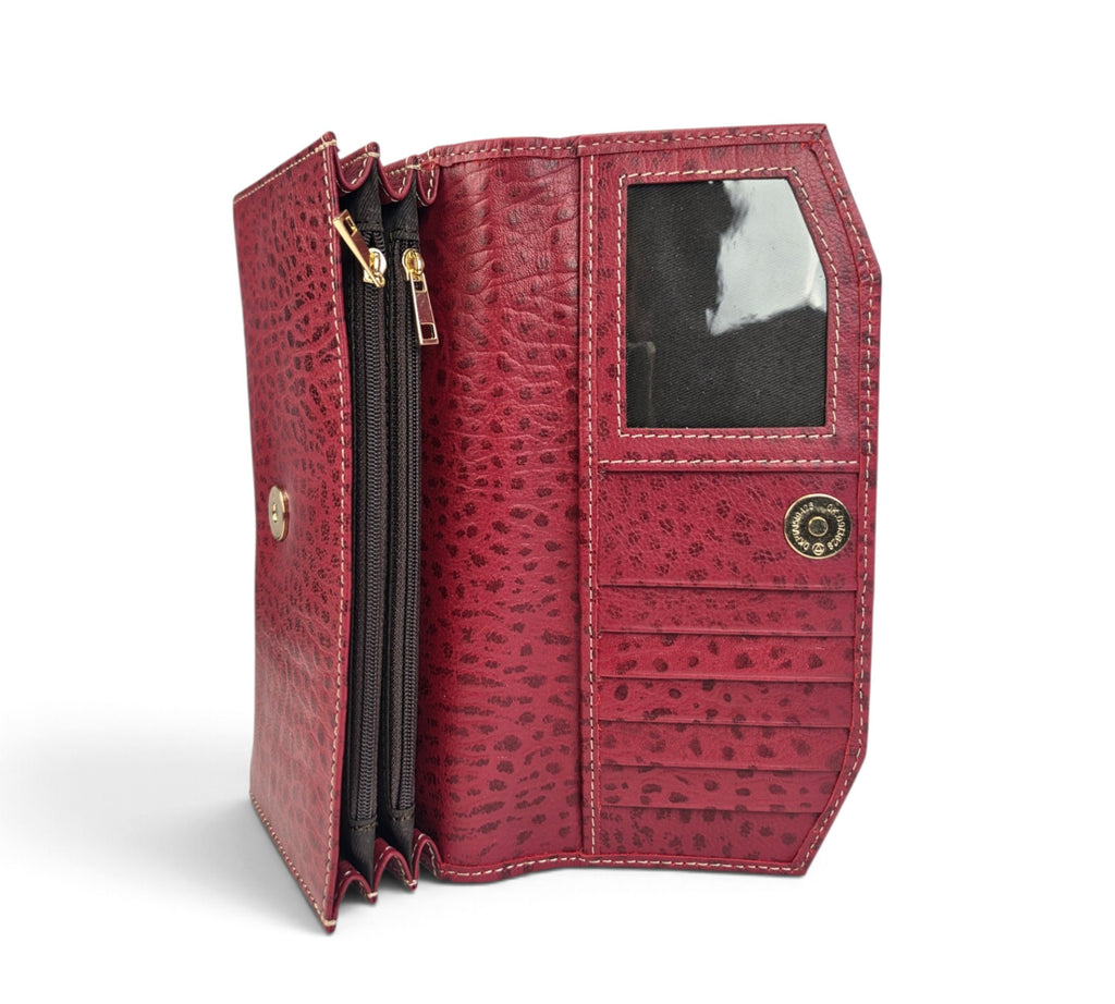 Velourleer Luxe Ostrich-Embossed Genuine Sheep Leather Clutch Wallet – Multi-Compartment Professional Evening & Travel Organizer