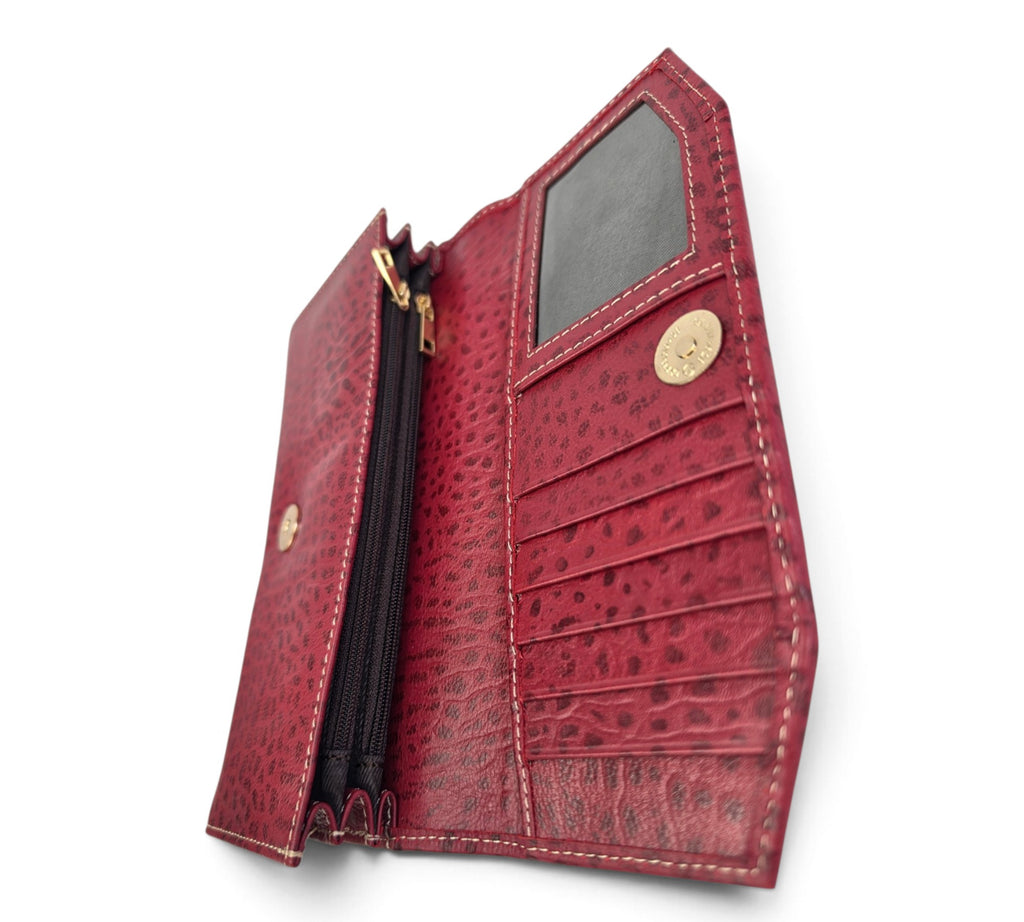 Velourleer Luxe Ostrich-Embossed Genuine Sheep Leather Clutch Wallet – Multi-Compartment Professional Evening & Travel Organizer