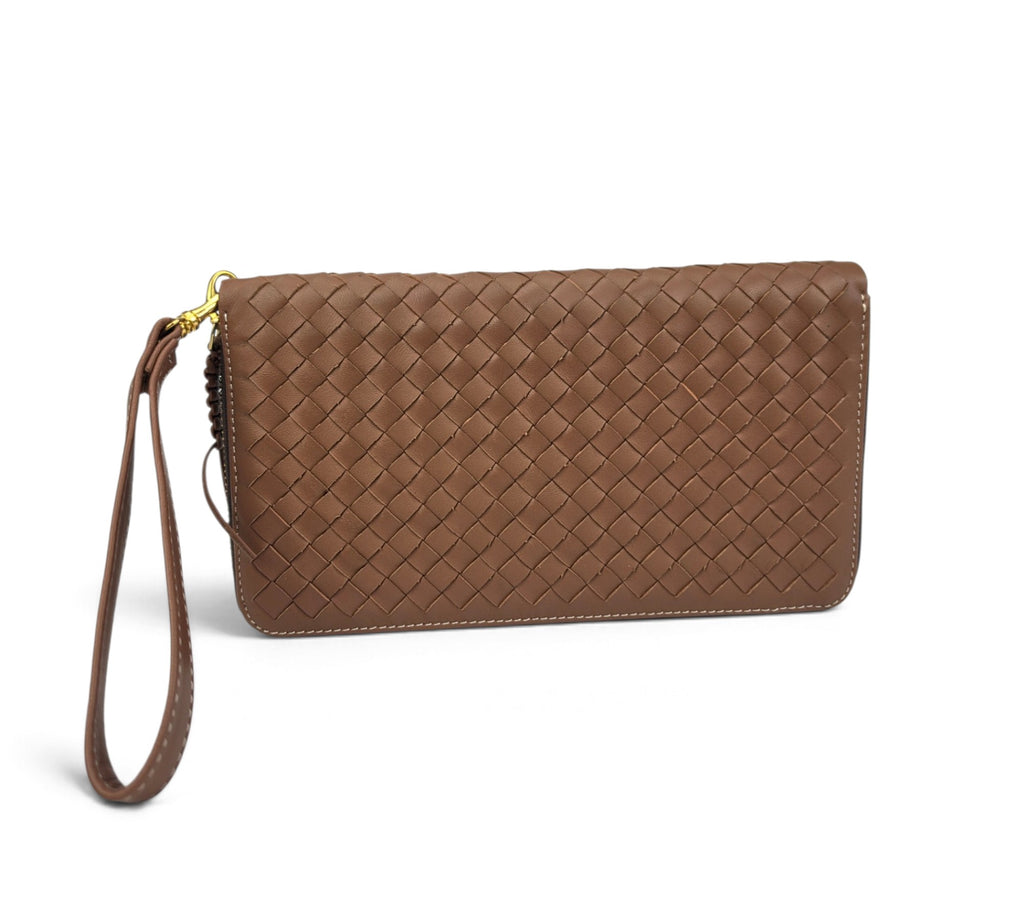 Velourleer Artisanal Sheepskin Woven Leather Clutch & Wristlet Wallet Collection – Multi-Compartment Luxury Evening Bags