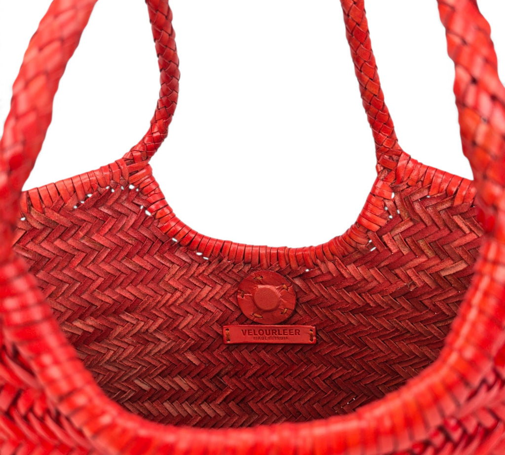 Velourleer Artisanal Genuine Buffalo Leather Woven Shoulder Tote – Large Everyday Designer Handbag