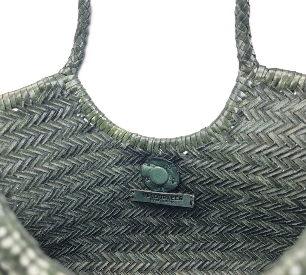 Velourleer Artisanal Genuine Buffalo Leather Woven Shoulder Tote – Large Everyday Designer Handbag